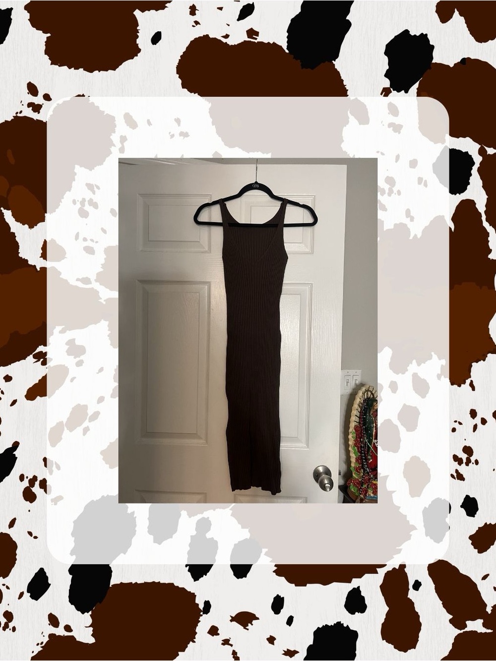 Classic Ribbed Square-Neck Brown Dress